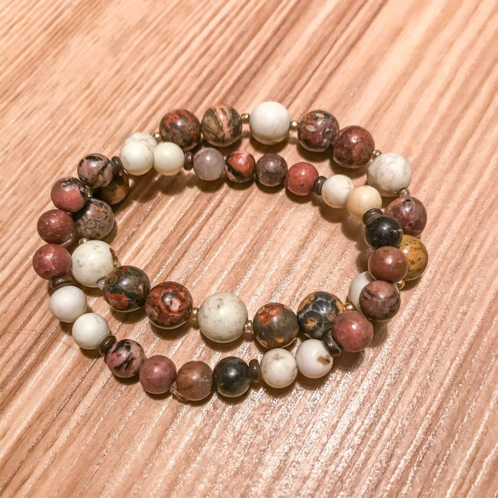 Leopard Jasper & Howlite Beaded Bracelet 2 Pack
